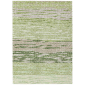 HomeRoots 5' Artichoke Green and Taupe Striped Washable Area Rug - Durable, Versatile for Indoor & Outdoor Use 10' X 14' 583857