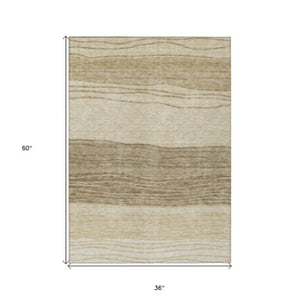Homeroots 3' Artichoke Green And Taupe Striped Washable Indoor Outdoor Area Rug For Stylish Spaces 3' X 5' Polyester 583858