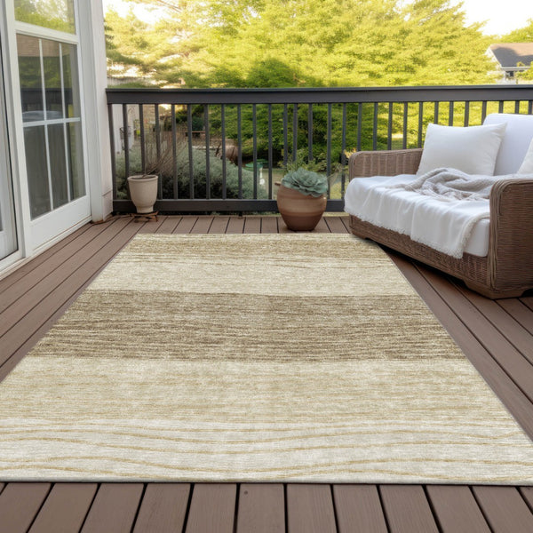 Homeroots 3' Artichoke Green And Taupe Striped Washable Indoor Outdoor Area Rug For Stylish Spaces 3' X 5' Polyester 583858