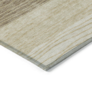 Homeroots 3' Artichoke Green And Taupe Striped Washable Indoor Outdoor Area Rug For Stylish Spaces 3' X 5' Polyester 583858