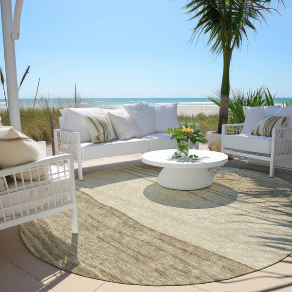 Homeroots 3' Artichoke Green And Taupe Striped Washable Indoor Outdoor Area Rug For Stylish Spaces 8' Round Polyester 583860