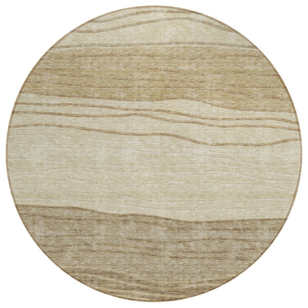 HomeRoots 5' Striped Washable Area Rug in Beige, Brown, and Taupe - Perfect for Indoor and Outdoor Spaces! 8' Round 583860