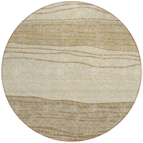 Homeroots 3' Artichoke Green And Taupe Striped Washable Indoor Outdoor Area Rug For Stylish Spaces 8' Round Polyester 583860