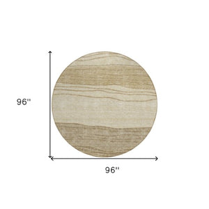 Homeroots 3' Artichoke Green And Taupe Striped Washable Indoor Outdoor Area Rug For Stylish Spaces 8' Round Polyester 583860