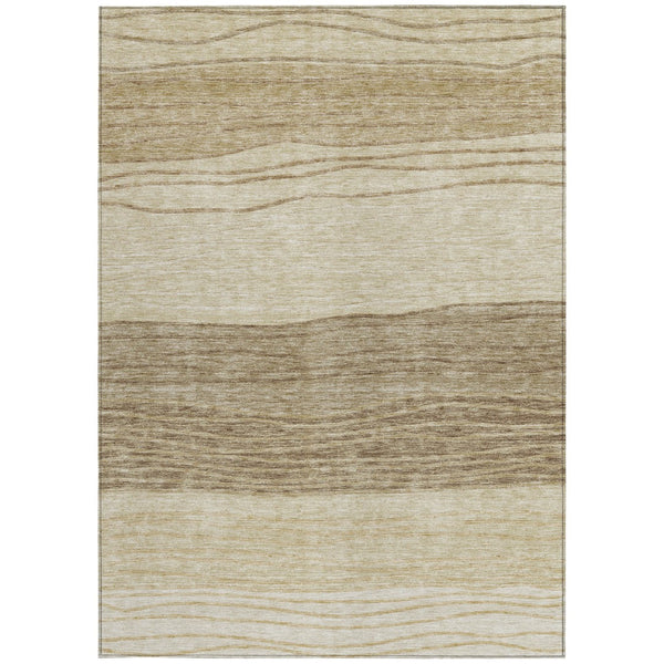 Homeroots 3' Artichoke Green And Taupe Striped Washable Indoor Outdoor Area Rug For Stylish Spaces 9' X 12' Polyester 583862