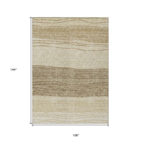 Homeroots 3' Artichoke Green And Taupe Striped Washable Indoor Outdoor Area Rug For Stylish Spaces 9' X 12' Polyester 583862