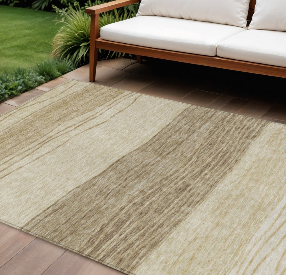 HomeRoots 9' Stylish Washable Striped Area Rug in Beige, Brown & Taupe – Perfect for Indoor & Outdoor Spaces 9' X 12' 583862
