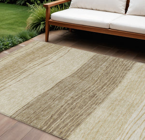 Homeroots 3' Artichoke Green And Taupe Striped Washable Indoor Outdoor Area Rug For Stylish Spaces 10' X 14' Polyester 583863