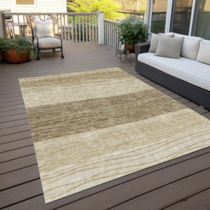 Homeroots 3' Artichoke Green And Taupe Striped Washable Indoor Outdoor Area Rug For Stylish Spaces 10' X 14' Polyester 583863