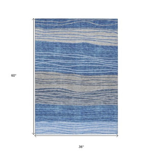 Homeroots 3' Artichoke Green And Taupe Striped Washable Indoor Outdoor Area Rug For Stylish Spaces 3' X 5' Polyester 583864