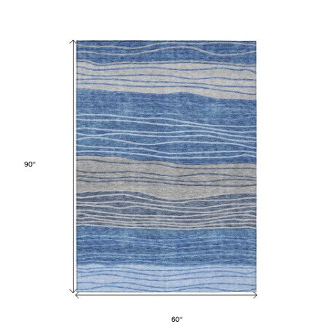 Homeroots 3' Artichoke Green And Taupe Striped Washable Indoor Outdoor Area Rug For Stylish Spaces 5' X 8' Polyester 583865