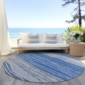 Homeroots 3' Artichoke Green And Taupe Striped Washable Indoor Outdoor Area Rug For Stylish Spaces 8' Round Polyester 583866