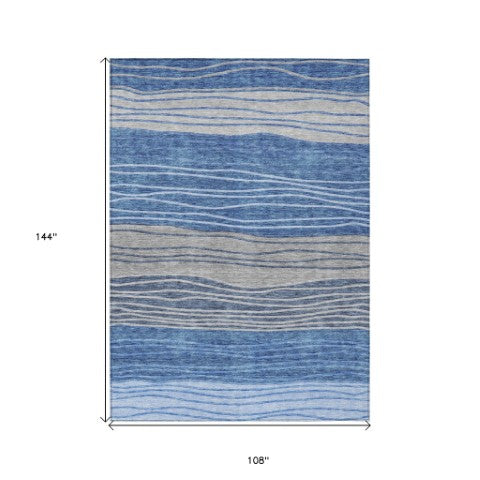 Homeroots 3' Artichoke Green And Taupe Striped Washable Indoor Outdoor Area Rug For Stylish Spaces 9' X 12' Polyester 583868