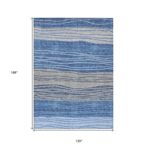 Homeroots 3' Artichoke Green And Taupe Striped Washable Indoor Outdoor Area Rug For Stylish Spaces 10' X 14' Polyester 583869