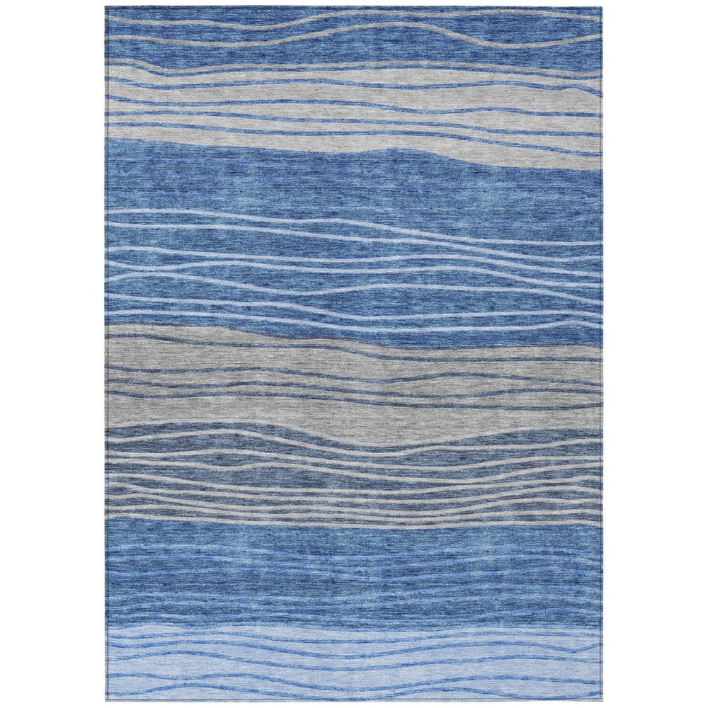 HomeRoots 5' Stylish Navy Blue and Gray Striped Washable Area Rug for Indoor and Outdoor Living Spaces 10' X 14' 583869