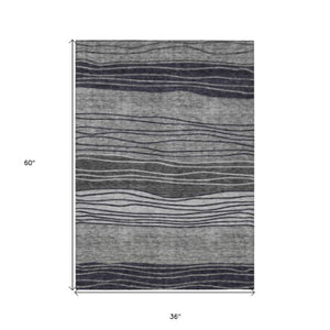 Homeroots 3' Artichoke Green And Taupe Striped Washable Indoor Outdoor Area Rug For Stylish Spaces 3' X 5' Polyester 583870