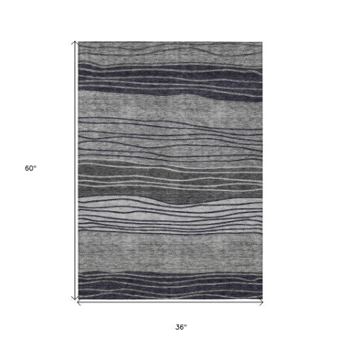 Homeroots 3' Artichoke Green And Taupe Striped Washable Indoor Outdoor Area Rug For Stylish Spaces 3' X 5' Polyester 583870