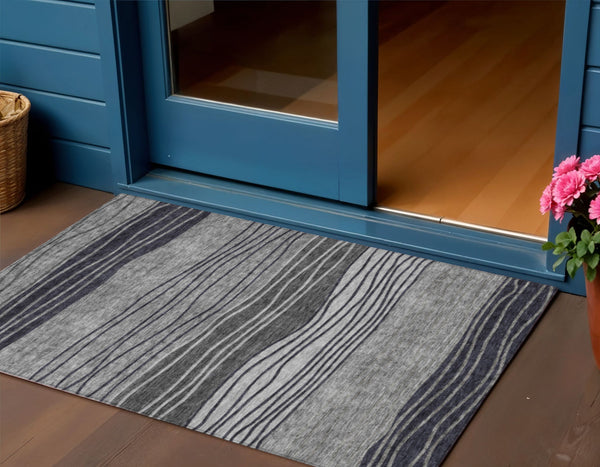 Homeroots 3' Artichoke Green And Taupe Striped Washable Indoor Outdoor Area Rug For Stylish Spaces 3' X 5' Polyester 583870