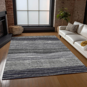 Homeroots 3' Artichoke Green And Taupe Striped Washable Indoor Outdoor Area Rug For Stylish Spaces 3' X 5' Polyester 583870