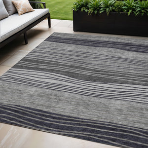 Homeroots 3' Artichoke Green And Taupe Striped Washable Indoor Outdoor Area Rug For Stylish Spaces 5' X 8' Polyester 583871
