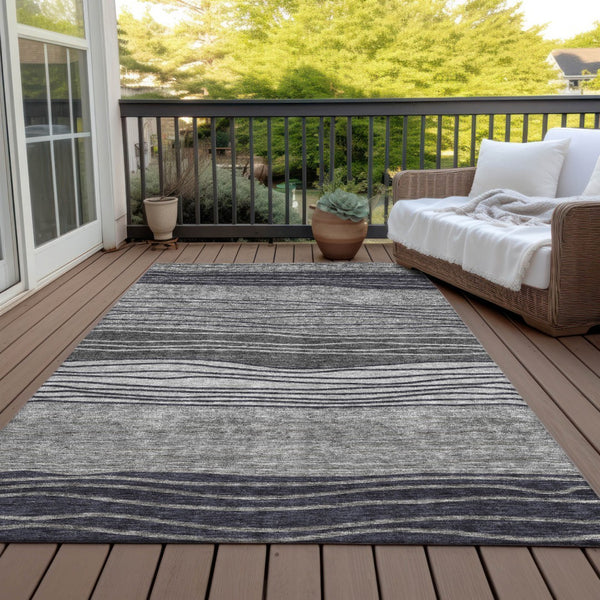 Homeroots 3' Artichoke Green And Taupe Striped Washable Indoor Outdoor Area Rug For Stylish Spaces 5' X 8' Polyester 583871