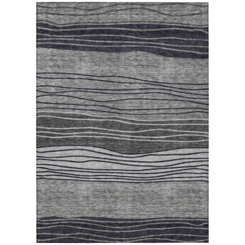 HomeRoots 5' Stylish Gray Charcoal and Silver Striped Washable Area Rug for Indoor and Outdoor Spaces 5' X 8' 583871