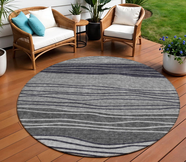 Homeroots 3' Artichoke Green And Taupe Striped Washable Indoor Outdoor Area Rug For Stylish Spaces 8' Round Polyester 583872