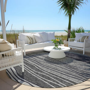 Homeroots 3' Artichoke Green And Taupe Striped Washable Indoor Outdoor Area Rug For Stylish Spaces 8' Round Polyester 583872