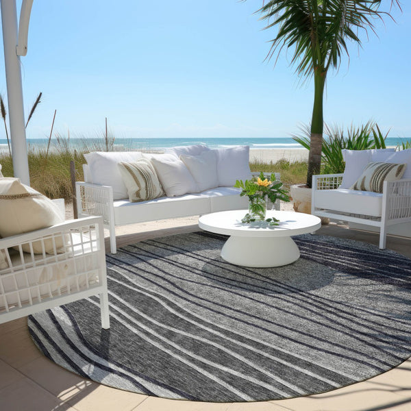 Homeroots 3' Artichoke Green And Taupe Striped Washable Indoor Outdoor Area Rug For Stylish Spaces 8' Round Polyester 583872