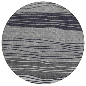 HomeRoots 5' Stylish Gray Charcoal and Silver Striped Washable Area Rug for Indoor and Outdoor Spaces 8' Round 583872