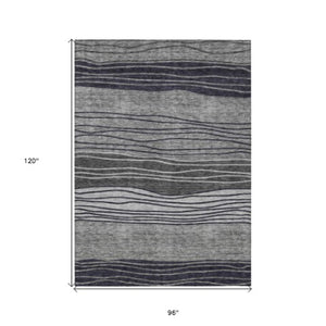 Homeroots 3' Artichoke Green And Taupe Striped Washable Indoor Outdoor Area Rug For Stylish Spaces 8' X 10' Polyester 583873