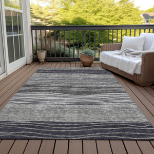 Homeroots 3' Artichoke Green And Taupe Striped Washable Indoor Outdoor Area Rug For Stylish Spaces 8' X 10' Polyester 583873