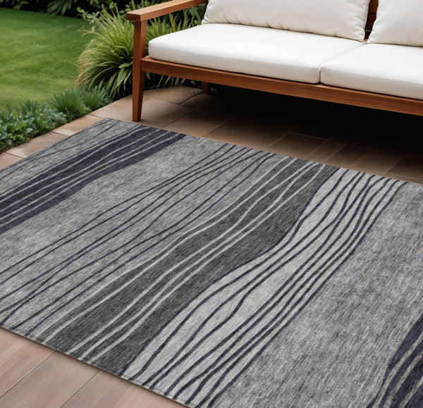 Homeroots 3' Artichoke Green And Taupe Striped Washable Indoor Outdoor Area Rug For Stylish Spaces 9' X 12' Polyester 583874