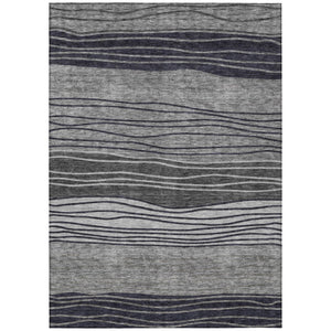 HomeRoots 9' Gray Charcoal and Silver Striped Washable Area Rug for Indoor and Outdoor High-Traffic Spaces 9' X 12' 583874