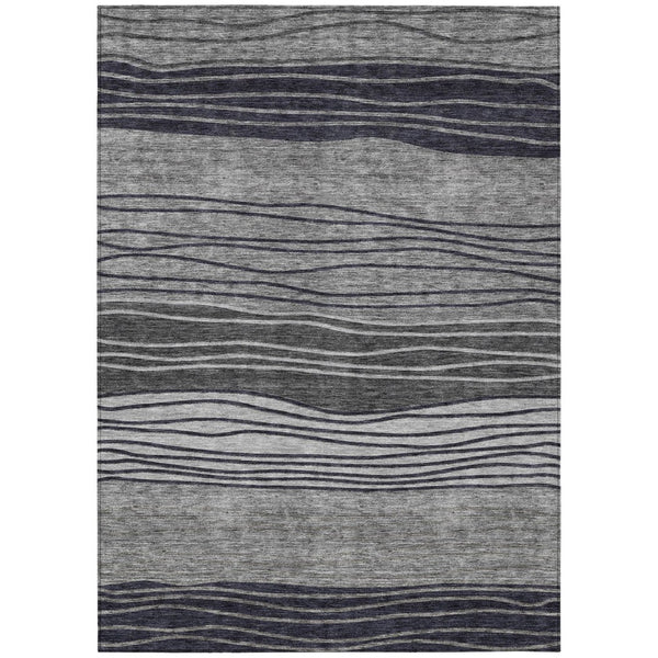 HomeRoots 9' Gray Charcoal and Silver Striped Washable Area Rug for Indoor and Outdoor High-Traffic Spaces 9' X 12' 583874