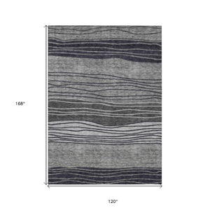 Homeroots 3' Artichoke Green And Taupe Striped Washable Indoor Outdoor Area Rug For Stylish Spaces 10' X 14' Polyester 583875