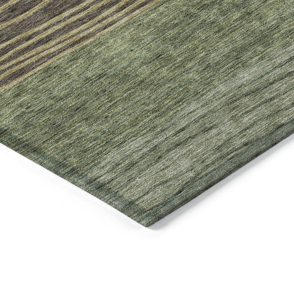 Homeroots 3' Artichoke Green And Taupe Striped Washable Indoor Outdoor Area Rug For Stylish Spaces 3' X 5' Polyester 583876