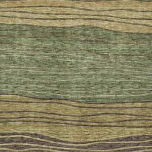 Homeroots 3' Artichoke Green And Taupe Striped Washable Indoor Outdoor Area Rug For Stylish Spaces 3' X 5' Polyester 583876
