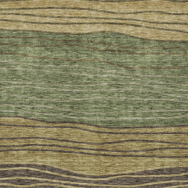 Homeroots 3' Artichoke Green And Taupe Striped Washable Indoor Outdoor Area Rug For Stylish Spaces 3' X 5' Polyester 583876
