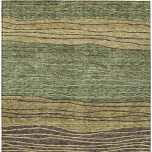 Homeroots 3' Artichoke Green And Taupe Striped Washable Indoor Outdoor Area Rug For Stylish Spaces 5' X 8' Polyester 583877