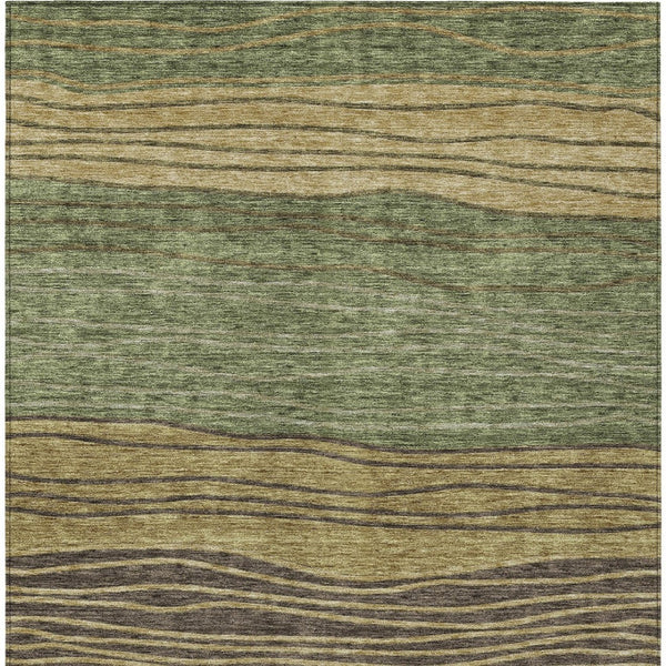 Homeroots 3' Artichoke Green And Taupe Striped Washable Indoor Outdoor Area Rug For Stylish Spaces 5' X 8' Polyester 583877