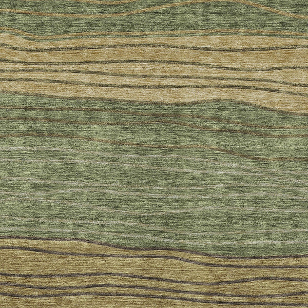 Homeroots 3' Artichoke Green And Taupe Striped Washable Indoor Outdoor Area Rug For Stylish Spaces 5' X 8' Polyester 583877