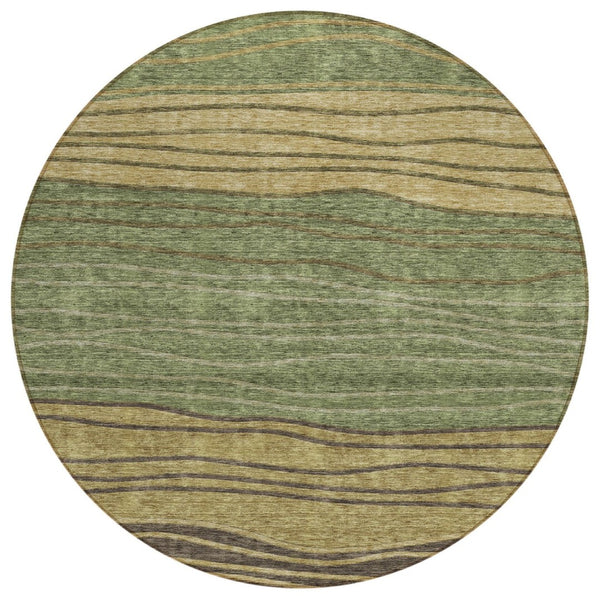 HomeRoots 5' Olive Green and Chocolate Striped Indoor Outdoor Rug - Durable, Washable, Easy-Care Design! 8' Round 583878