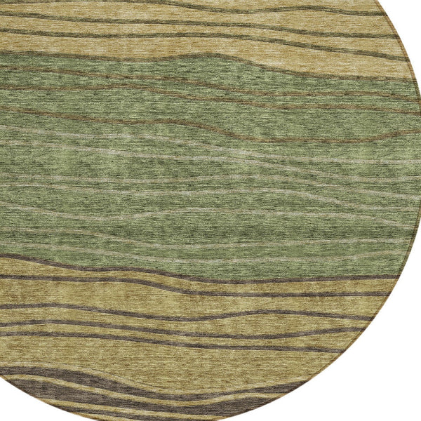 Homeroots 3' Artichoke Green And Taupe Striped Washable Indoor Outdoor Area Rug For Stylish Spaces 8' Round Polyester 583878