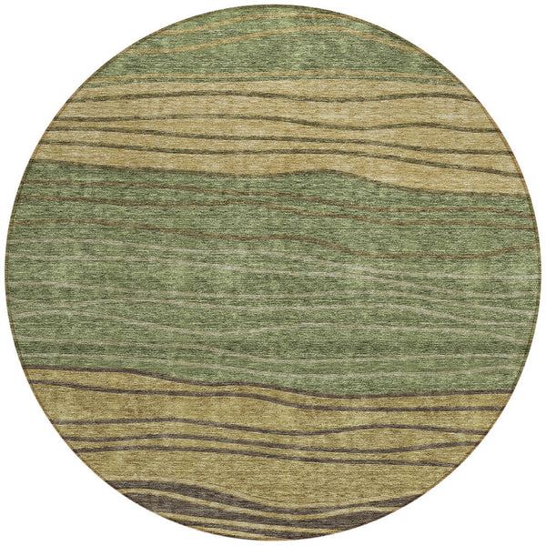 Homeroots 3' Artichoke Green And Taupe Striped Washable Indoor Outdoor Area Rug For Stylish Spaces 8' Round Polyester 583878