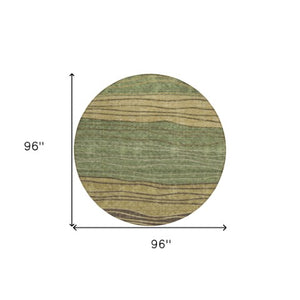 Homeroots 3' Artichoke Green And Taupe Striped Washable Indoor Outdoor Area Rug For Stylish Spaces 8' Round Polyester 583878