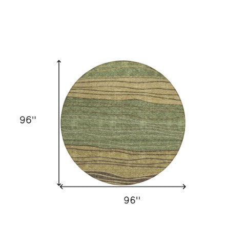 Homeroots 3' Artichoke Green And Taupe Striped Washable Indoor Outdoor Area Rug For Stylish Spaces 8' Round Polyester 583878