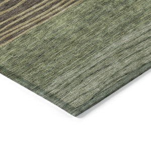 Homeroots 3' Artichoke Green And Taupe Striped Washable Indoor Outdoor Area Rug For Stylish Spaces 8' X 10' Polyester 583879