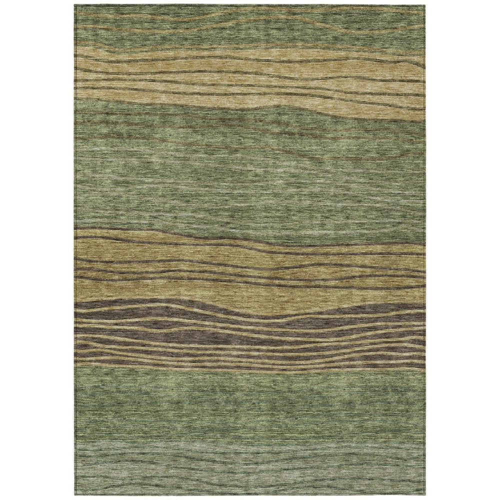HomeRoots 9' Olive Green and Chocolate Striped Washable Area Rug for Indoor and Outdoor Durability and Style 9' X 12' 583880