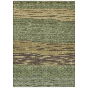 HomeRoots 9' Olive Green and Chocolate Striped Washable Area Rug for Indoor and Outdoor Durability and Style 9' X 12' 583880